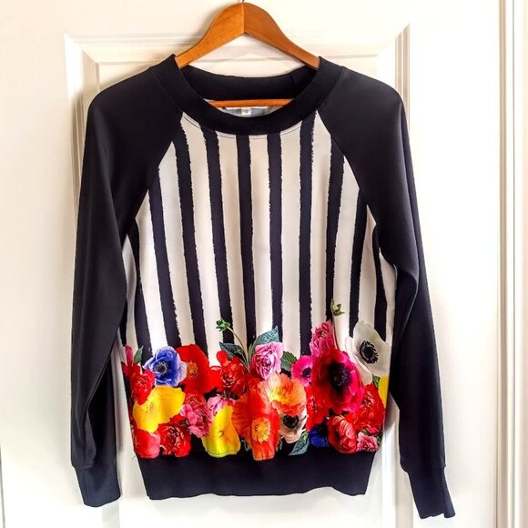 Trina Turk Floral Striped Long-Sleeve Top - Picture 1 of 4